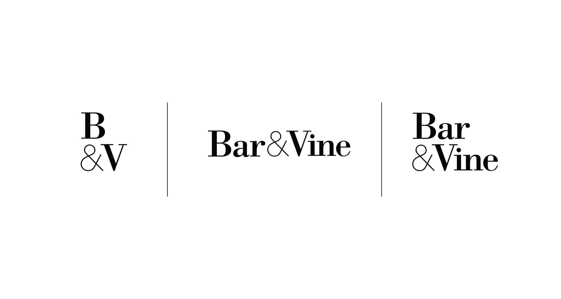 Three logo concept styles for Bar & Vine