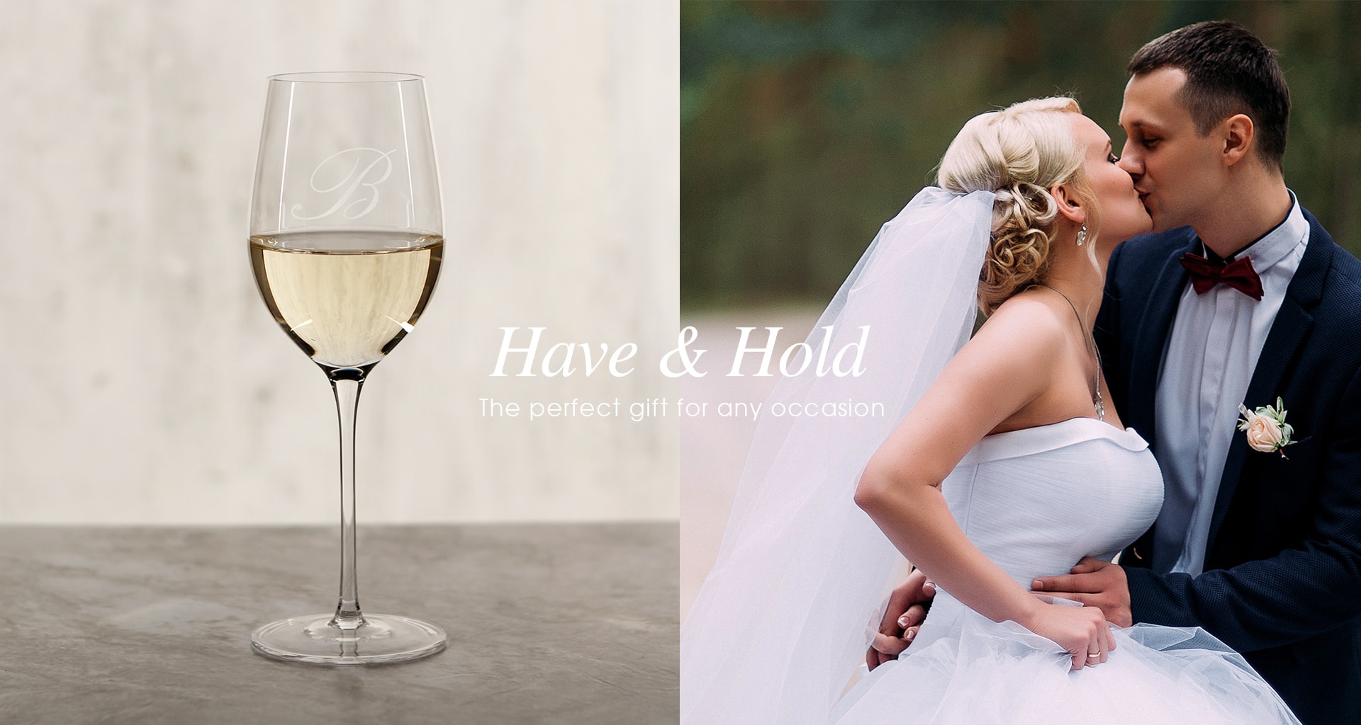 Advertisement graphic with Bar & Vine glass and a wedding photo
