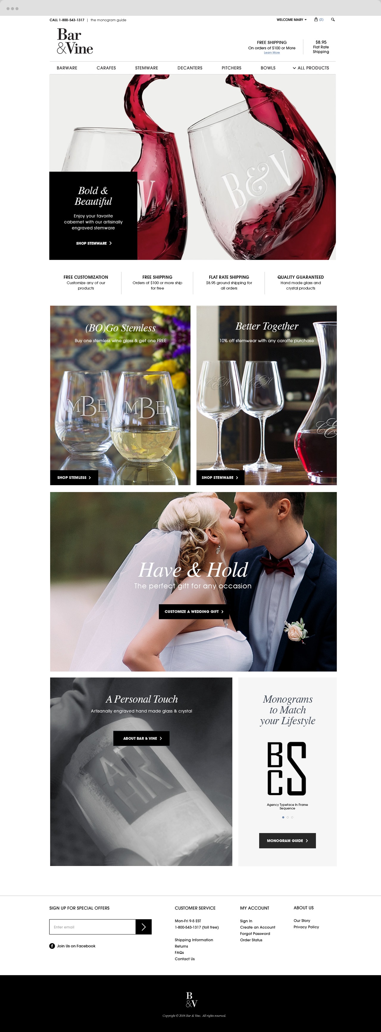 Bar & Vine home page developed by Bluestone Creative