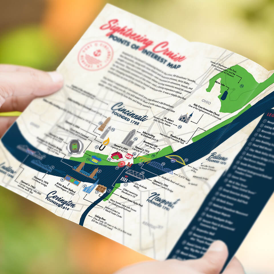 BB Riverboats branded map design of Cincinnati, Ohio