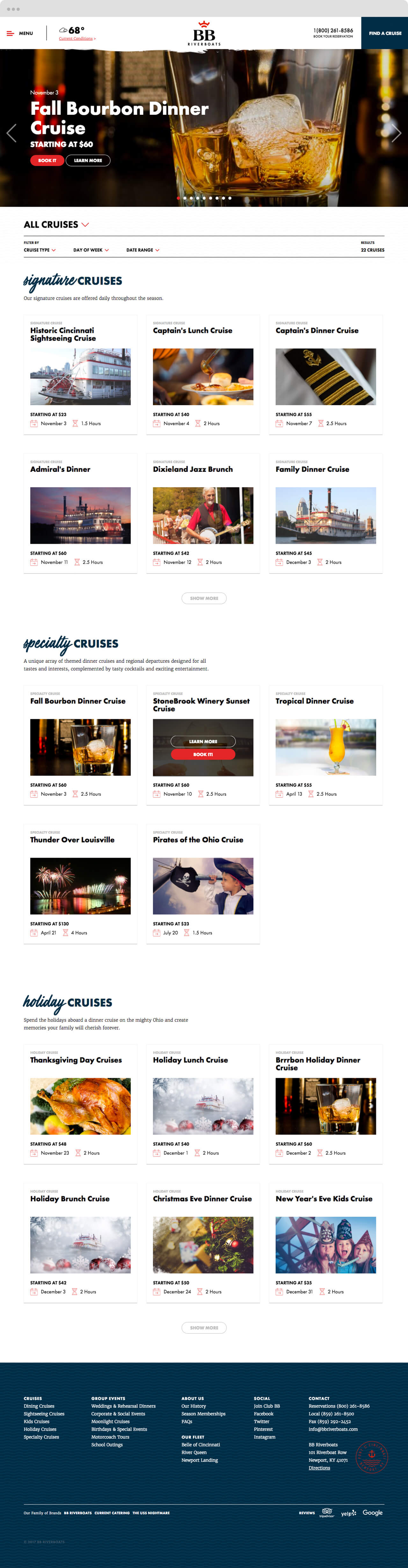 Cruise calendar website layout for BB Riverboats website redesign