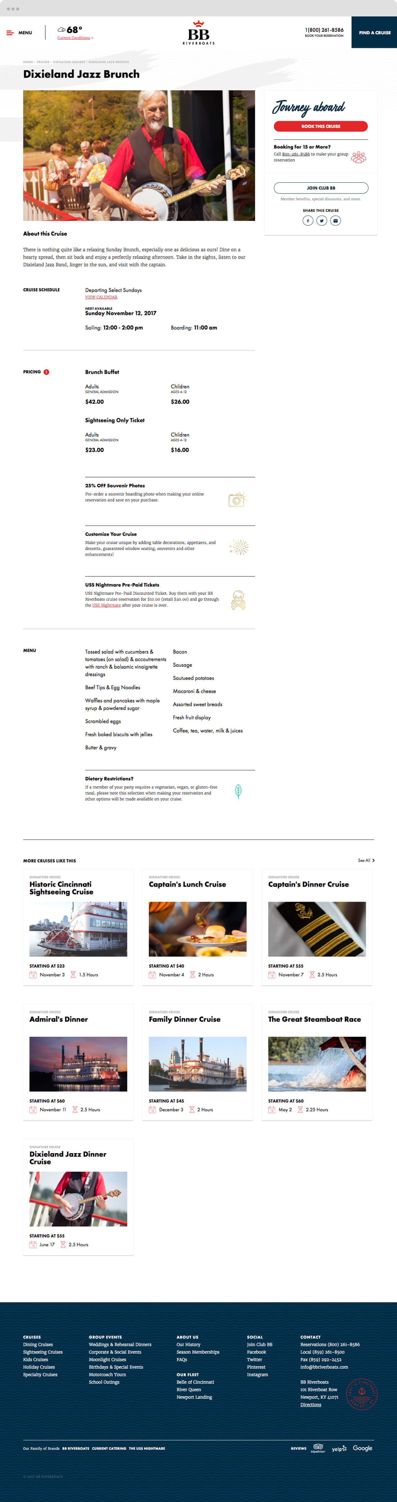 Detailed cruise webpage from BB Riverboats