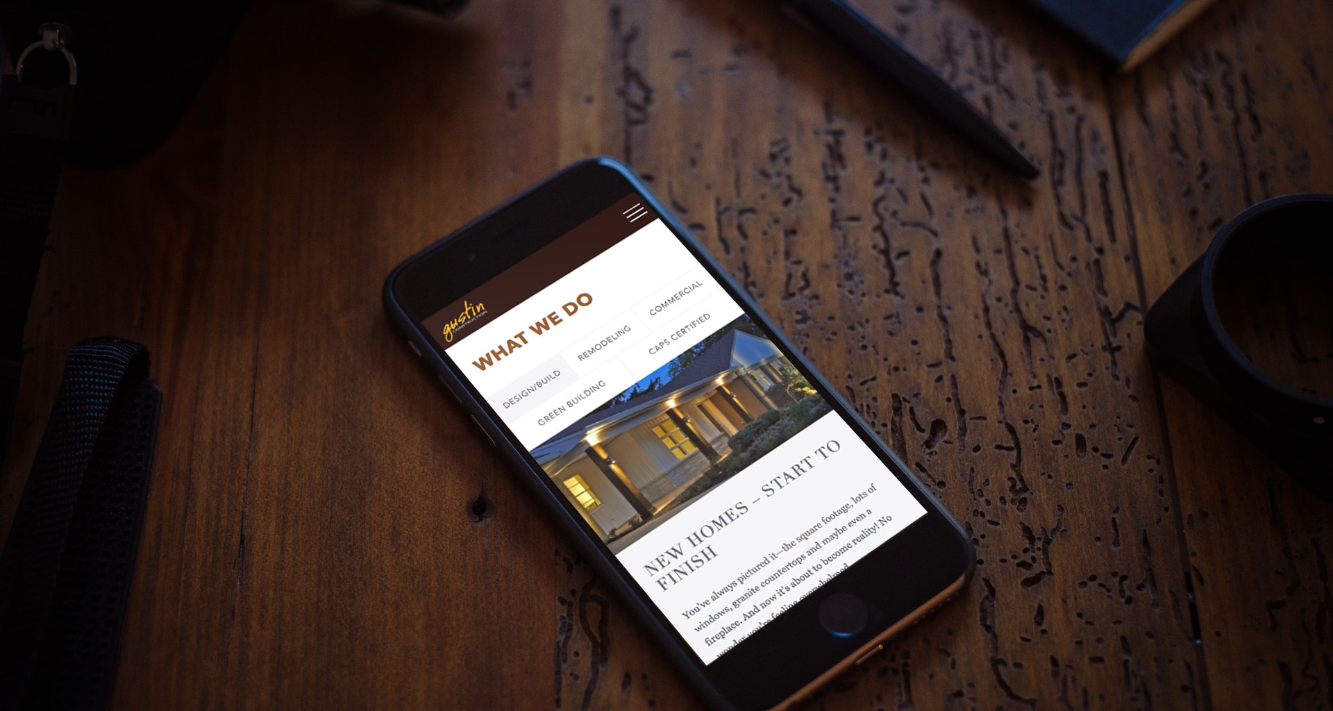 Gustin Construction website redesign on mobile device