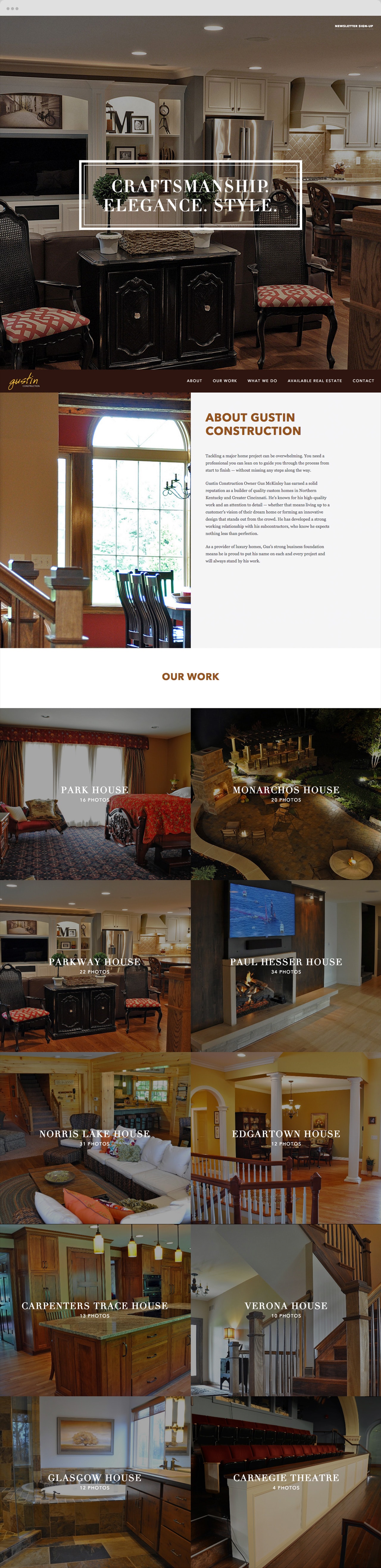 home page of Gustin Construction website