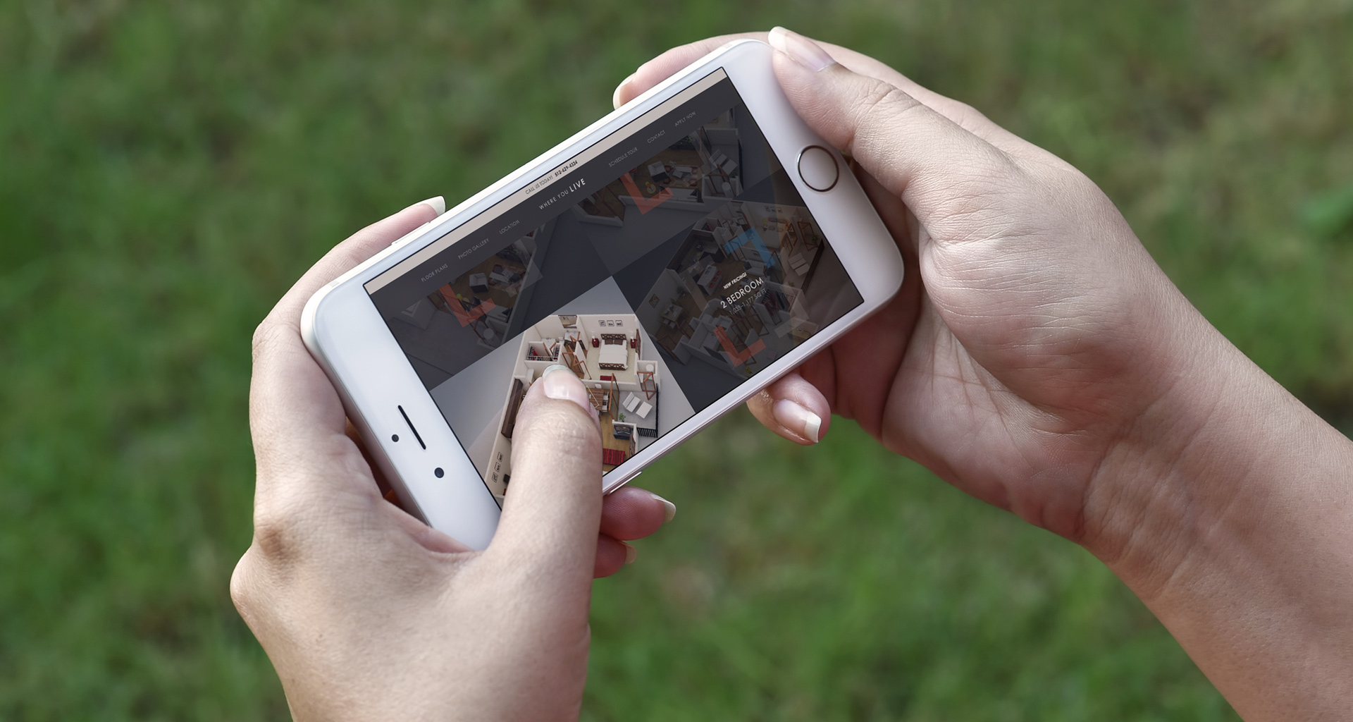 Web design for Lakeline Apartments on a mobile device