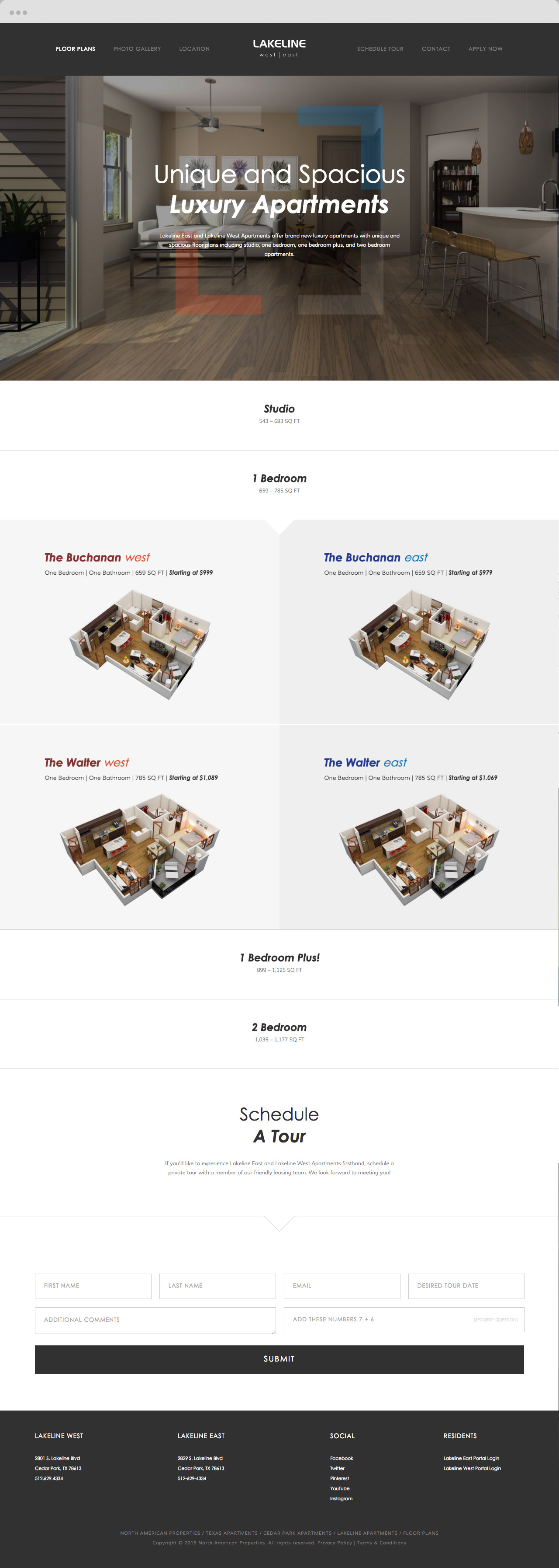 Sample floorplan catalog web page on Lakeline Apartments