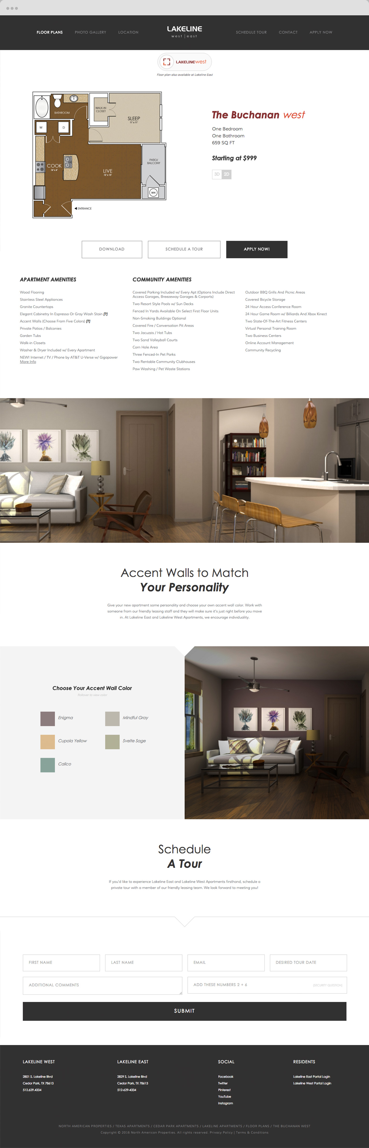 Sample floor plan page for Lakeline Apartments