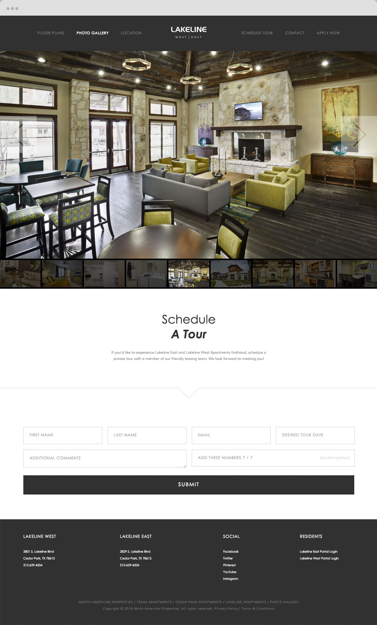 Sample tour page on Lakeline Apartments website