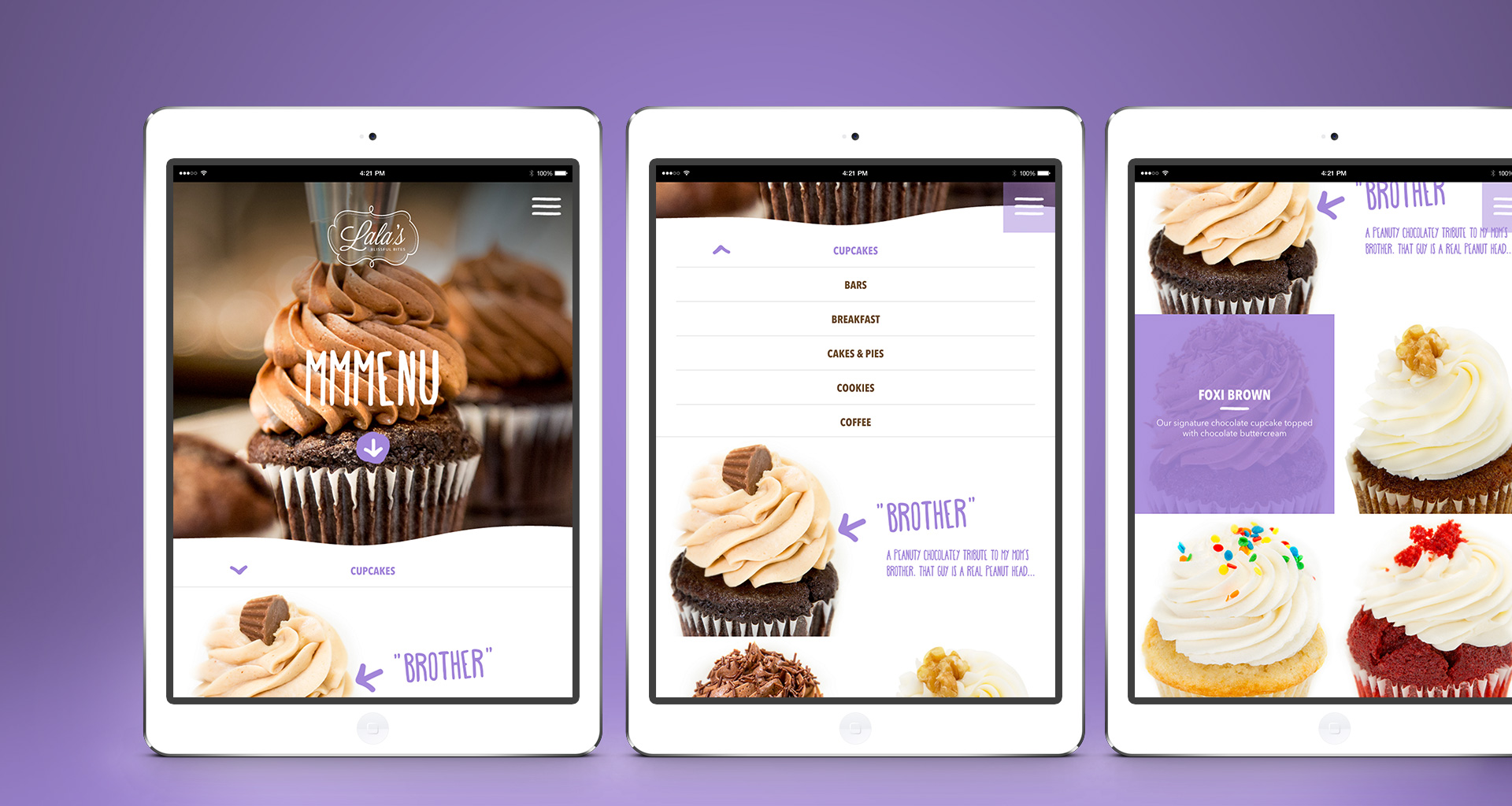 Lala's Blissful Bites website on tablet displays
