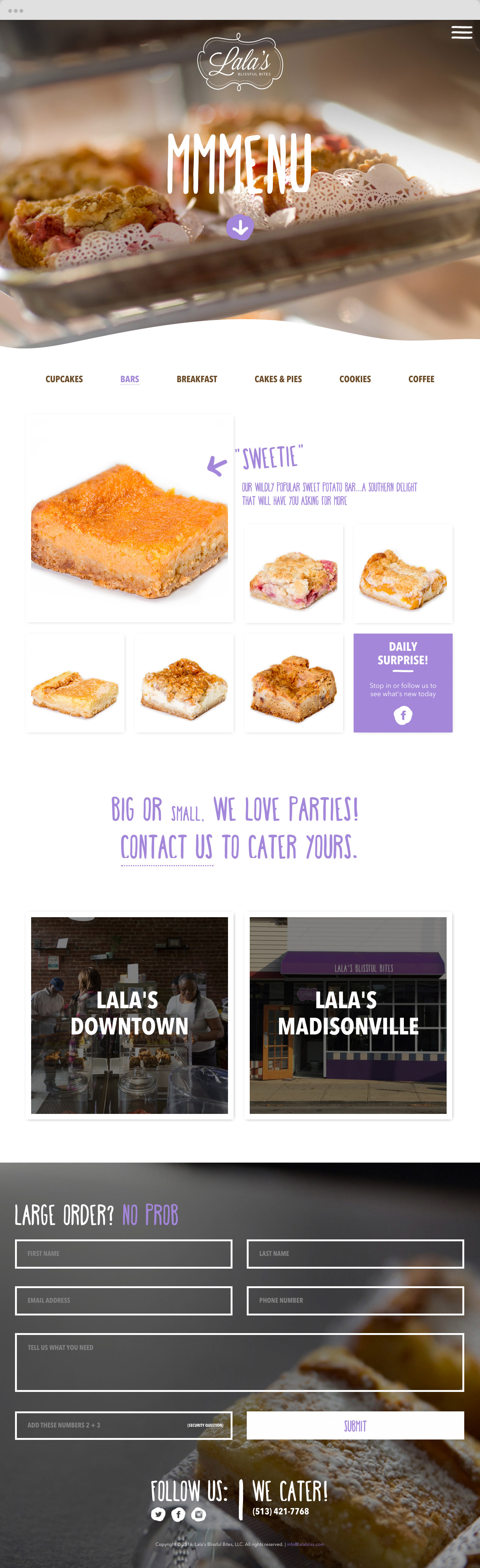 Home page of Lala's Blissful Bites website developed by Bluestone Creative