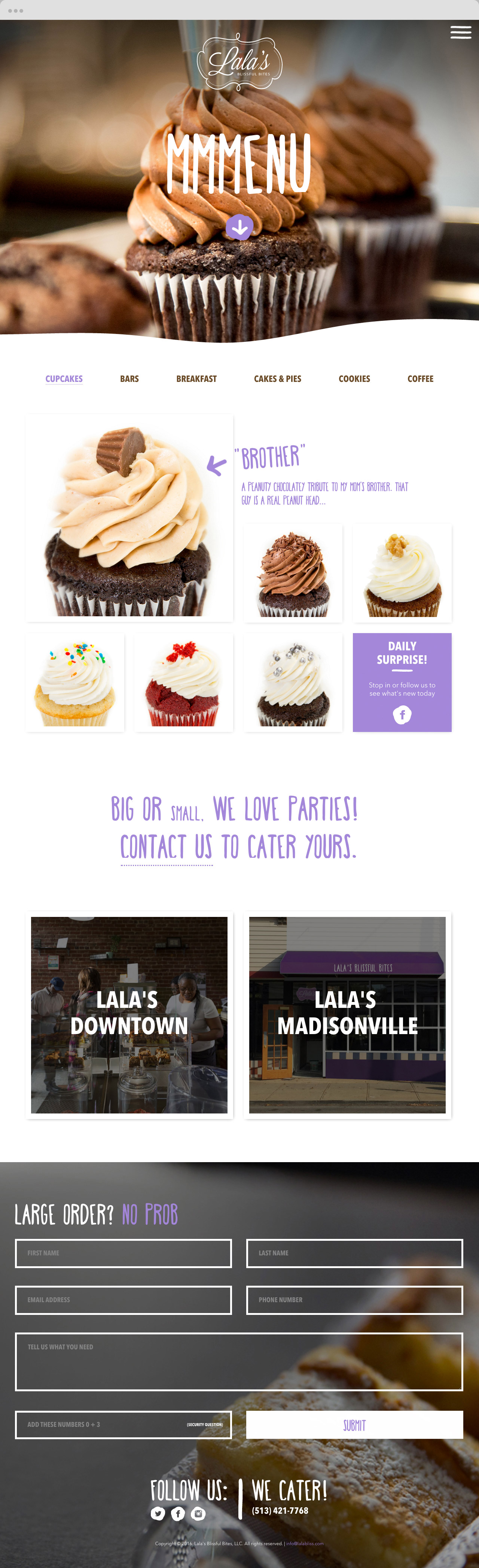 Sample product page from Lala's Blissful Bites website