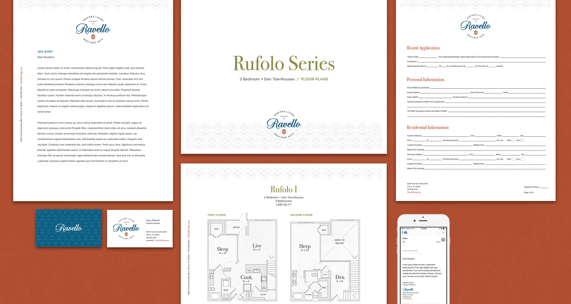 Ravello Stonebriar brand collateral designed by Bluestone Creative