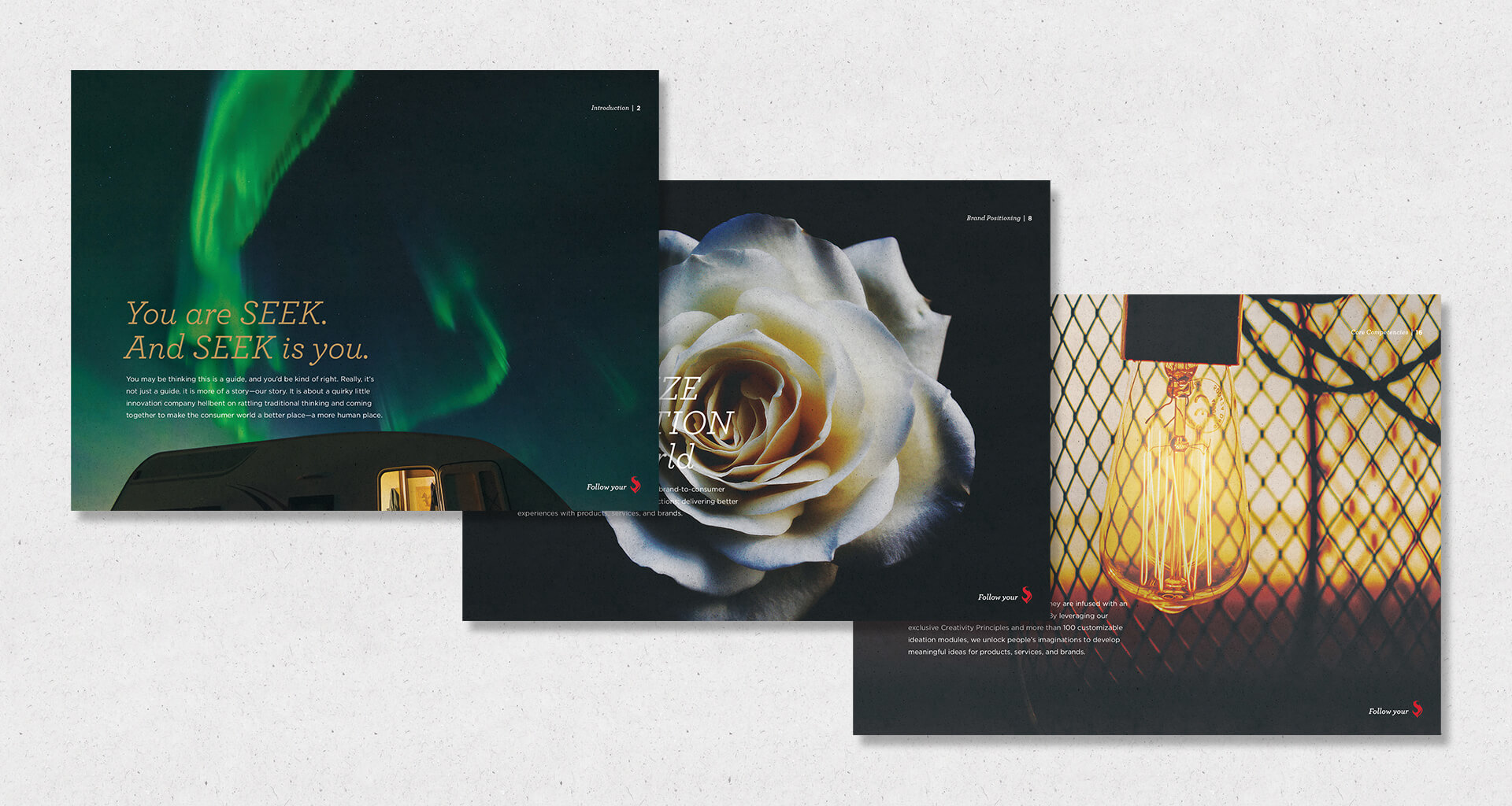 three brand design concepts that Bluestone Creative designed for SEEK Co