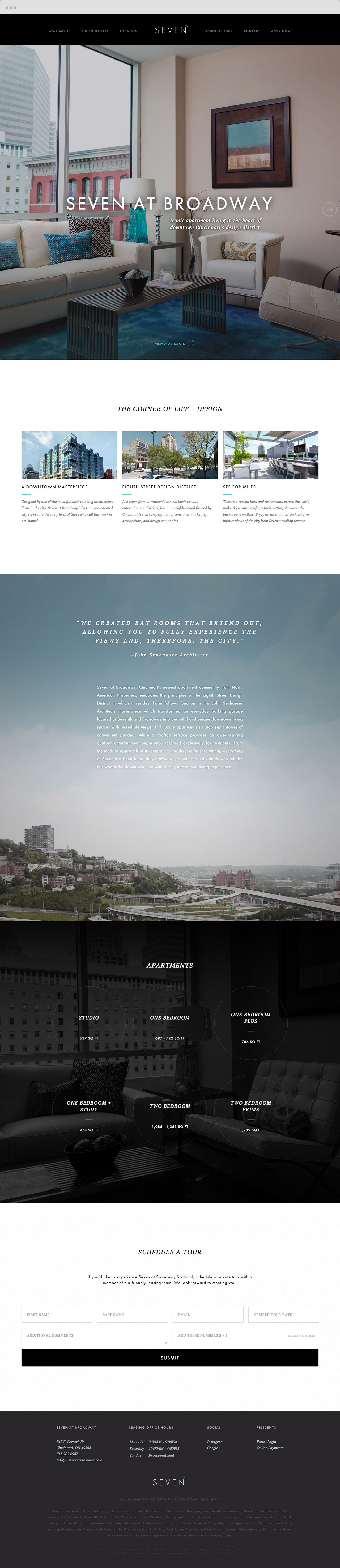 Seven at Broadway home page web design made by Bluestone Creative